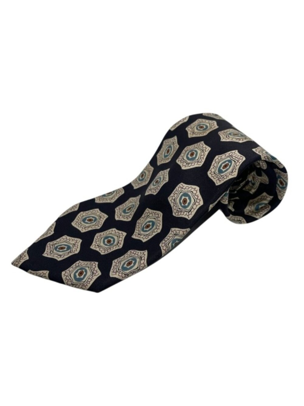 Christian Dior Monsieur Vintage Silk Tie Black Beige Teal Necktie Made in USA - Picture 3 of 9